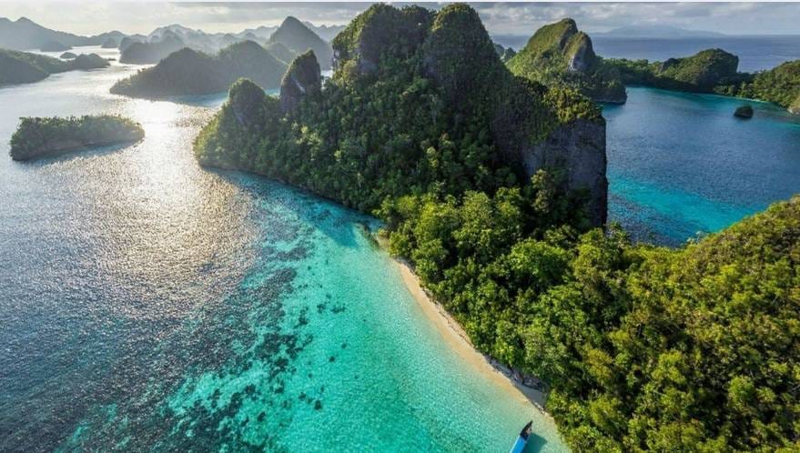Islands of Indonesia with turquoise water, text of residence permit in Indonesia on the background of nature and sea.